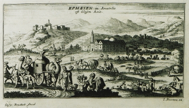 Άποψη του Σελτζούκ, χωριού κοντά στην αρχαία Έφεσο. Στο βάθος το Αγιασουλούκ ή κάστρο του Σελτζούκ.