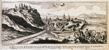 Άποψη της πόλης και του κάστρου του Εγκέρ στην Ουγγαρία. Στο πρώτο επίπεδο, σύγκρουση Οθωμανών και Αψβούργων.