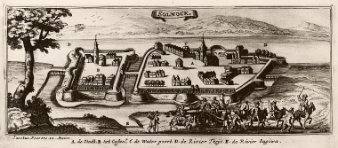 Άποψη του Ζολνόκ στην Ουγγαρία, κατά τη Δεύτερη Πολιορκία της Βιέννης. Στο πρώτο επίπεδο κάτοικοι της περιοχής ετοιμάζονται να αποκρούσουν τους Οθωμανούς.