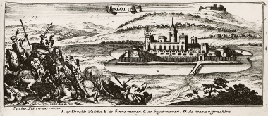 Άποψη του κάστρο του Βαρπαλότα. Στο πρώτο επίπεδο Οθωμανοί αντεπιτίθενται στο στρατό των Αψβουργων.