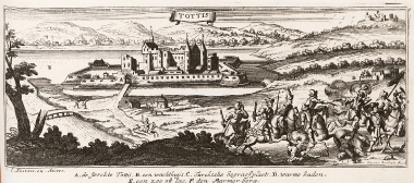 Άποψη του κάστρου Τάτα στην Ουγγαρία. Στο πρώτο επίπεδο Οθωμανοί οπισθοχωρούν.