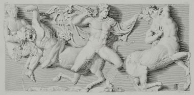 Πλάκα από τη ζωφόρο του ναού του Επικουρίου Απόλλωνα στις Βάσσες: Σκηνή από τη μάχη μεταξύ Λαπιθών και Κενταύρων.