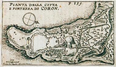 Χάρτης της Κορώνης και κάτοψη του κάστρου της.