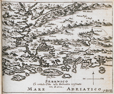 Χάρτης της ευρύτερης περιοχής του Σιμπένικ στην Κροατία.