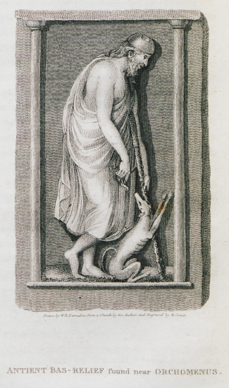 Η επιτύμβια στήλη του τύπου «άνδρας με σκύλο» γνωστή ως στήλη του Αλξήνορα ή στήλη του Ορχομενού, από τον Ορχομενό Βοιωτίας (σήμερα στο Εθνικό Αρχαιολογικό Μουσείο Αθηνών).