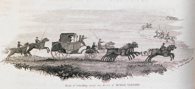 Η άμαξα του συγγραφέα διασχίζει τη στέπα του Κουμπάν στη Ρωσία.
