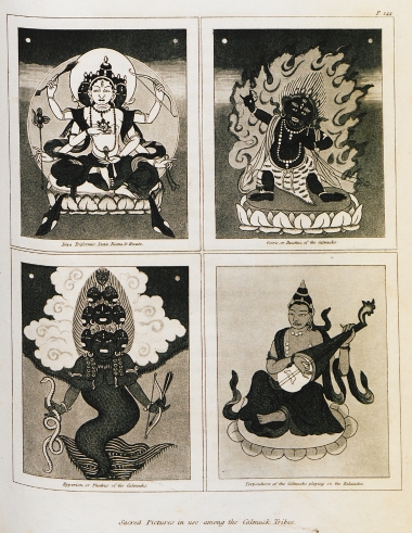 Εικόνες ινδικών θεοτήτων που λατρεύουν οι Καλμούχοι, νομάδες του Καυκάσου.