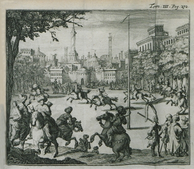 Αγώνας περσικού κρίκετ σε πλατεία στο Ισφαχάν, που ο συγραφέας παρακολούθησε ζωντανά.