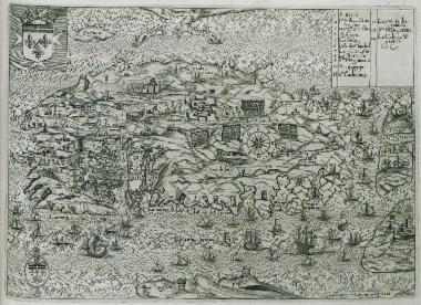 Χάρτης της Μάλτας με αναφορά στην πολιορκία του νησιού από τους Οθωμανούς στα 1565.