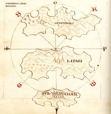 Χάρτης των νησιών Στρόμπολι, Λίπαρι και Βουλκάνο.