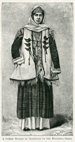 Γυναίκα από το Μαντούδι Ευβοίας με παραδοσιακή ενδυμασία.