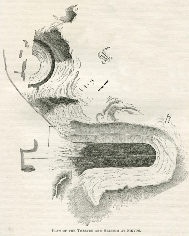 Κάτοψη του θεάτρου και του σταδίου της αρχαίας Σικυώνας.