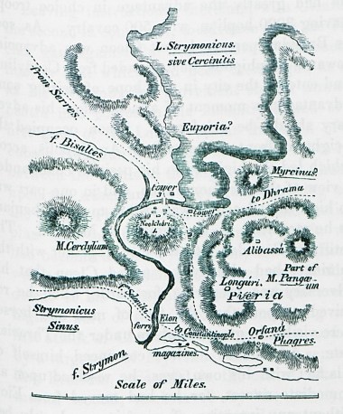 Τοπογραφικός χάρτης της Αμφίπολης και της γύρω περιοχής.