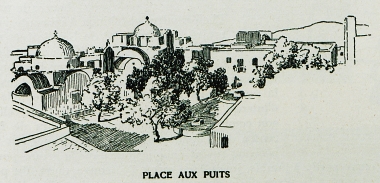 Η πλατεία του Ντούναβη, με τα χαρακτηριστικά της πηγάδια, στη Χώρα της Φολεγάνδρου.