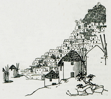 Άποψη της χώρας της Ίου. Στο βάθος η εκκλησία Παναγιά η Γκρεμιώτισσα.