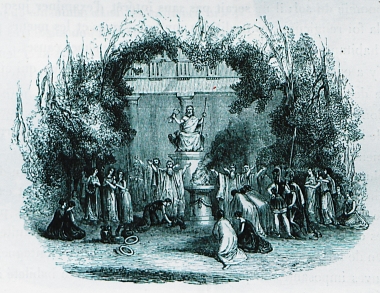 Φανταστική απεικόνιση: Εορτασμοί στην αρχαία Ήλιδα, παραμονές των Ολυμπιακών Αγώνων. Ο συγγραφέας εξυμνεί τον φιλειρηνικό χαρακτήρα των κατοίκων της Ήλιδας, διαχωρίζοντάς τους από τους υπόλοιπους Πελοποννήσιους.