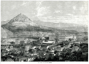Τα Βασιλικά Ανάκτορα (σήμερα Βουλή των Ελλήνων) και η γύρω περιοχή στα 1863.