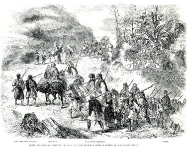 Έλληνες αγρότες προσέρχονται στην Αθήνα για να καλωσορίσουν τον βασιλιά Γεώργιο Α΄ στα 1863.