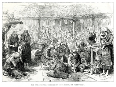 Η κρίση του Ανατολικού Ζητήματος στα 1875-78: Βούλγαροι πρόσφυγες αναζητούν στέγη σε ελληνικό σχολείο στη Φιλιππούπολη.