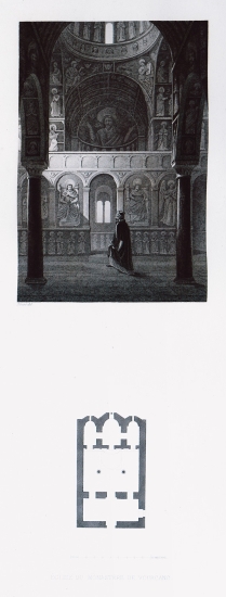 Άποψη του Ιερού Βήματος της εκκλησίας της Κοίμησης της Θεοτόκου Βουλκάνου (Νέο Βουλκάνο). Κάτοψη του ναού.