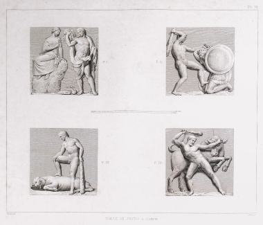 Ναός του Ολυμπίου Διός, αρχαία Ολυμπία: Θραύσματα από τις μετόπες του πρόναου, στις οποίες απεικονίζονταν οι Άθλοι του Ηρακλή.