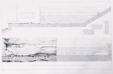 Σχεδιαστική αποκατάσταση και λεπτομέρειες μελών του ρωμαϊκού θεάτρου της Μήλου.