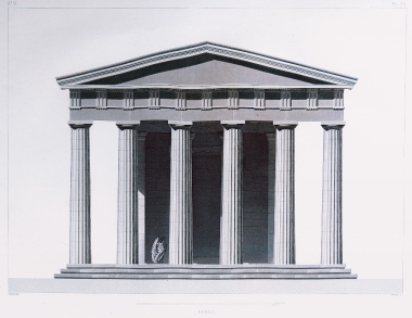 Ναός του Δία στη Νεμέα: Σχεδιαστική αποκατάσταση της πρόσοψης του ναού.