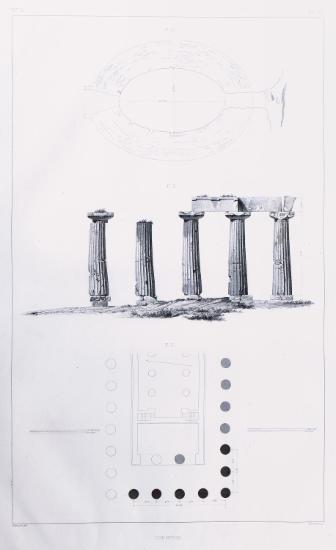 Εικ. 1. Κάτοψη του ναού του Απόλλωνα στην αρχαία Κόρινθο. Εικ. 2. Άποψη του ναού του Απόλλωνα στην αρχαία Κόρινθο. Εικ. 3. Κάτοψη του ρωμαϊκού αμφιθεάτρου κοντά στην αρχαία Κόρινθο.