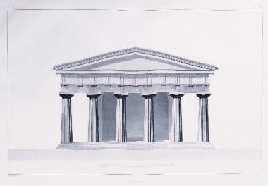 Σχεδιαστική αποκατάσταση της πρόσοψης του ναού του Απόλλωνα στην αρχαία Κόρινθο.