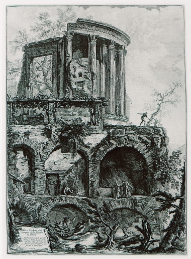 Άποψη του μνημείου που παραδοσιακά αποκαλείται ναός της Βέστα στο Τίβολι.