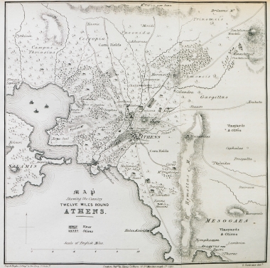 Χάρτης τμήματος της Αττικής: Η Αθήνα και οι γύρω περιοχές.