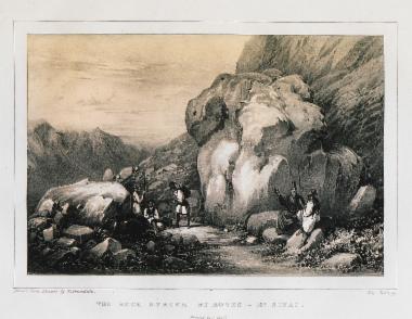 Ο βράχος Μεριμπάχ στο όρος Χωρήβ (πιθανότατα κορυφή του όρου Σινά). Σύμφωνα με το βιβλίο της Εξόδου, ο Μωυσής χτύπησε τον βράχο και ανέβλυσε νερό.