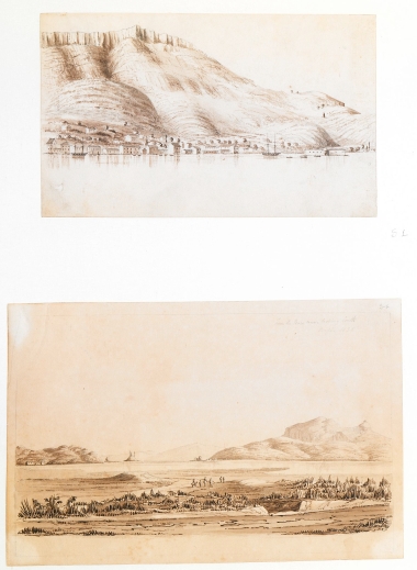 Επάνω: Το Μαντούκι στην Κέρκυρα (1839). Κάτω: Η θέα νότια του Ιπποδρόμου της Κέρκυρας (1838).