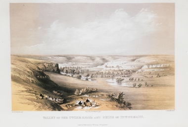 Τοπίο στον Ίνκερμαν. Στο πρώτο επίπεδο ο ποταμός Τσορνάγια. Στο βάθος το βυζαντινο φρούριο Καλαμίτα.