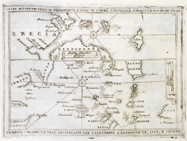 Επάνω: Χάρτης των Σποράδων. Κάτω: Χάρτης τμήματος των Κυκλάδων.