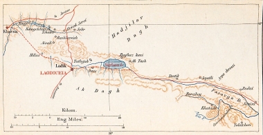 Χάρτης της περιοχής γύρω από το Λαντίκ (Λαοδίκεια Κατακεκαυμένη).