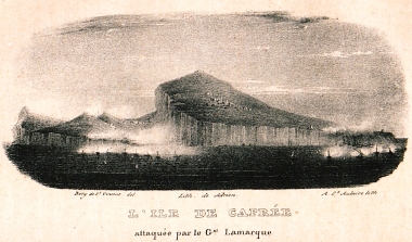 Τοπίο στο Κάπρι στην Ιταλία. Στο πρώτο επίπεδο ο γαλλικός στόλος, υπό τις εντολές του Ναυάρχου Λαμάρκ, επιτίθεται στον βρετανικό (Οκτώβριος 1808).