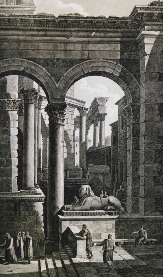 Ερείπια του ανακτόρου του Διοκλητιανού στο Σπλιτ. Στο βάθος το αυτοκρατορικό μαυσωλείο, σήμερα τμήμα του καθεδρικού ναού της πόλης.