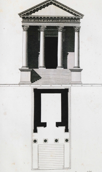 Ο Ναός του Δία στο Σπλιτ: Σχεδιαστική αποκατάσταση (επάνω), κάτοψη (κάτω).