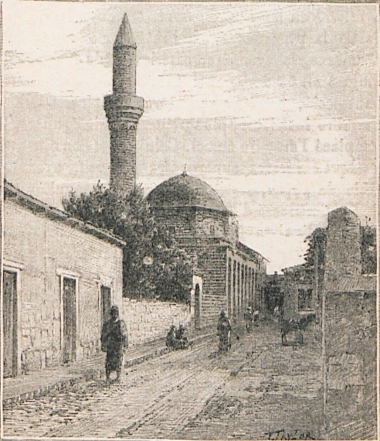 Δρομάκι στη συνοικία Σκάλα, Λάρνακα. Στα αριστερά ο τεκές Χαλά Σουλτάν.