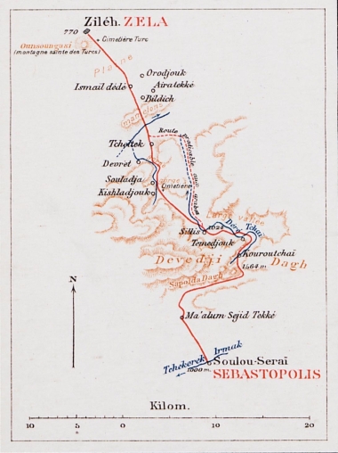 Χάρτης της περιοχής από το Ζίλε έως το Σουλού Σεράι, Μικρά Ασία.