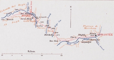 Χάρτης της περιοχής από το Καβάκ έως το Σίβας (Σεβάστεια), Μικρά Ασία.