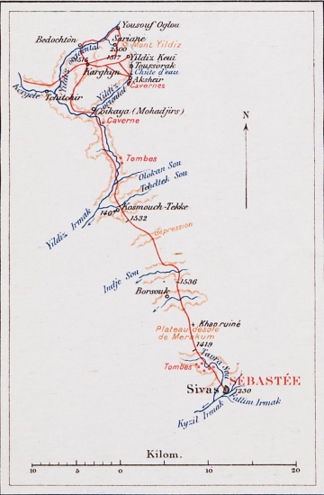 Χάρτης της περιοχής από το Σίβας (Σεβάστεια) έως το όρος Γιλντίζ, Μικρά Ασία.