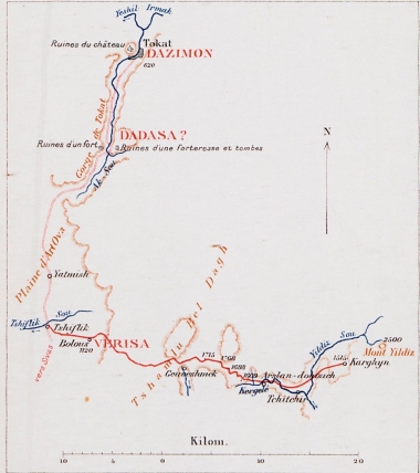 Χάρτης της περιοχής από το όρος Γιλντίζ έως το Τοκάτ, Μικρά Ασία.