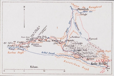 Χάρτης της περιοχής από τη λίμνη Ζινάβ έως το Κογιούλχισαρ, Μικρά Ασία.