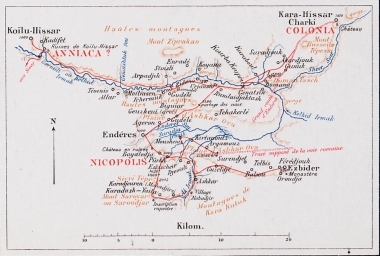 Χάρτης της περιοχής από το Κογιούλχισαρ έως το Έζμπιντερ της Μικράς Ασίας.