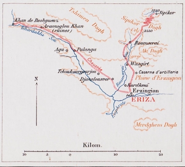 Χάρτης της περιοχής από το Έρζιντζαν έως το Γκιούζ Γιουρντού.