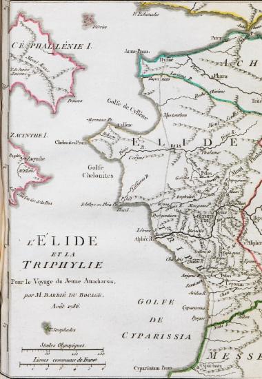 Χάρτης της Ηλίδας, της Τριφυλίας, της Ζακύνθου και τμήματος της Κεφαλονιάς.