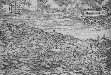 Χάρτης της περιοχής γύρω από το Όρος των Ελαιών, στην Ιερουσαλήμ. Με το γράμμα D σημειώνονται τα μουσουλμανικά τεμένη της περιοχής. Με το γράμμα Α τα λουτρά (χαμάμ) της πόλης.