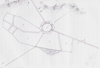Τοπογραφικός χάρτης του Ερζερούμ. Με τους αριθμούς 1 και 2 σημειώνονται το κάστρο της πόλης και ο σύγχρονος οικισμός αντιστοίχως. Στον αριθμό 8 ο Ταύρος.